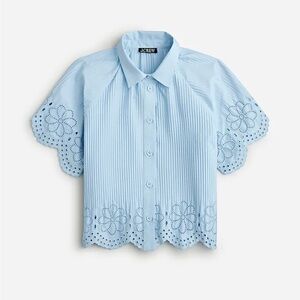 J. Crew Blue Eyelet Short Sleeve Blouse size Small